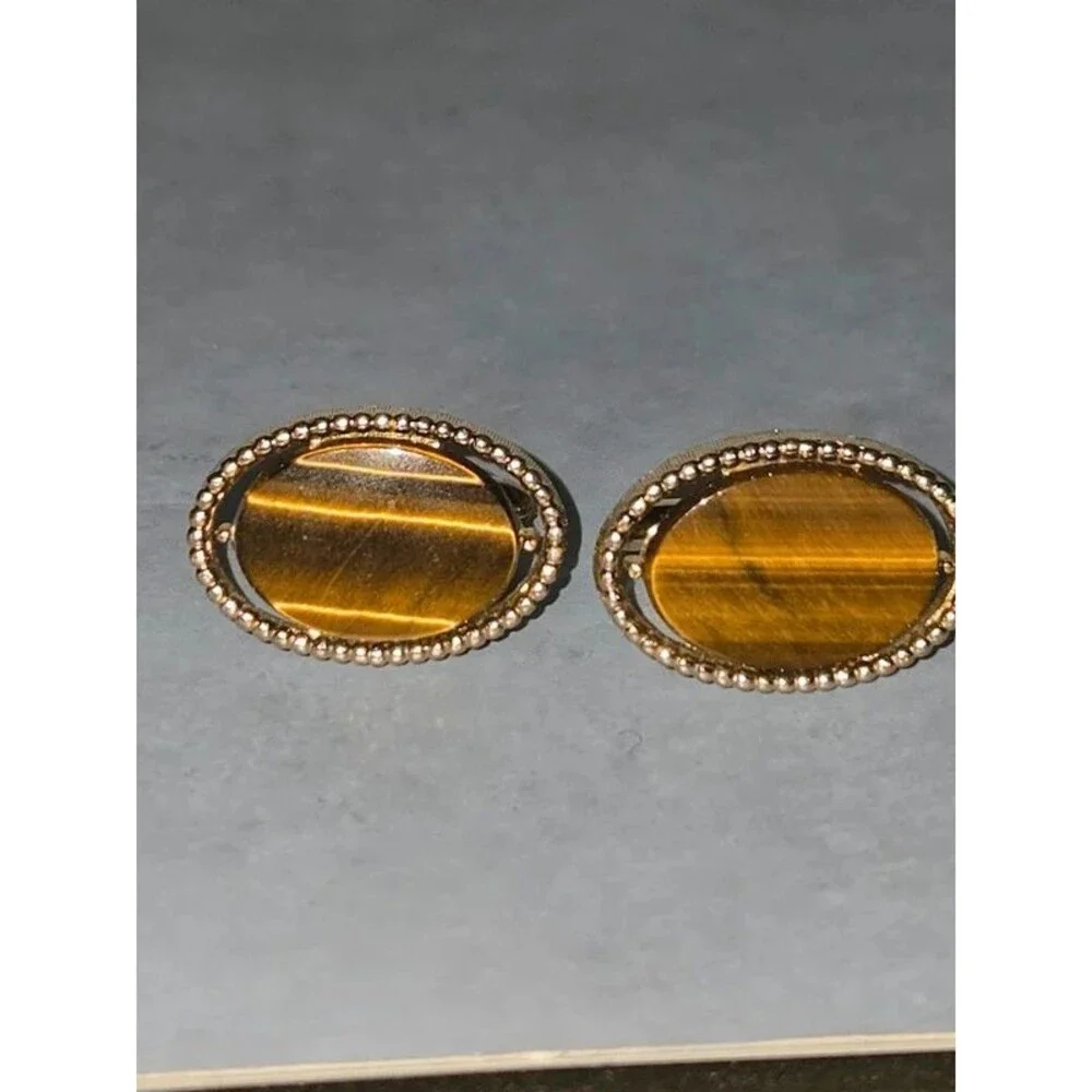 Vtg. Swank Tiger's Eye Men's Cufflinks (B-1)